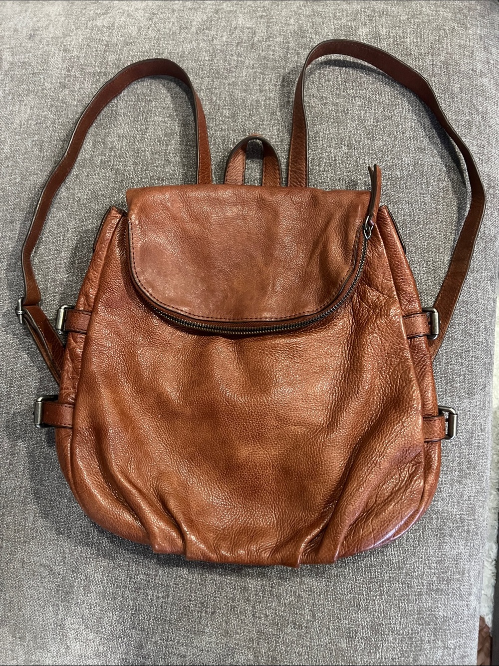 FRYE AND CO. Distressed Cognac Leather Backpack